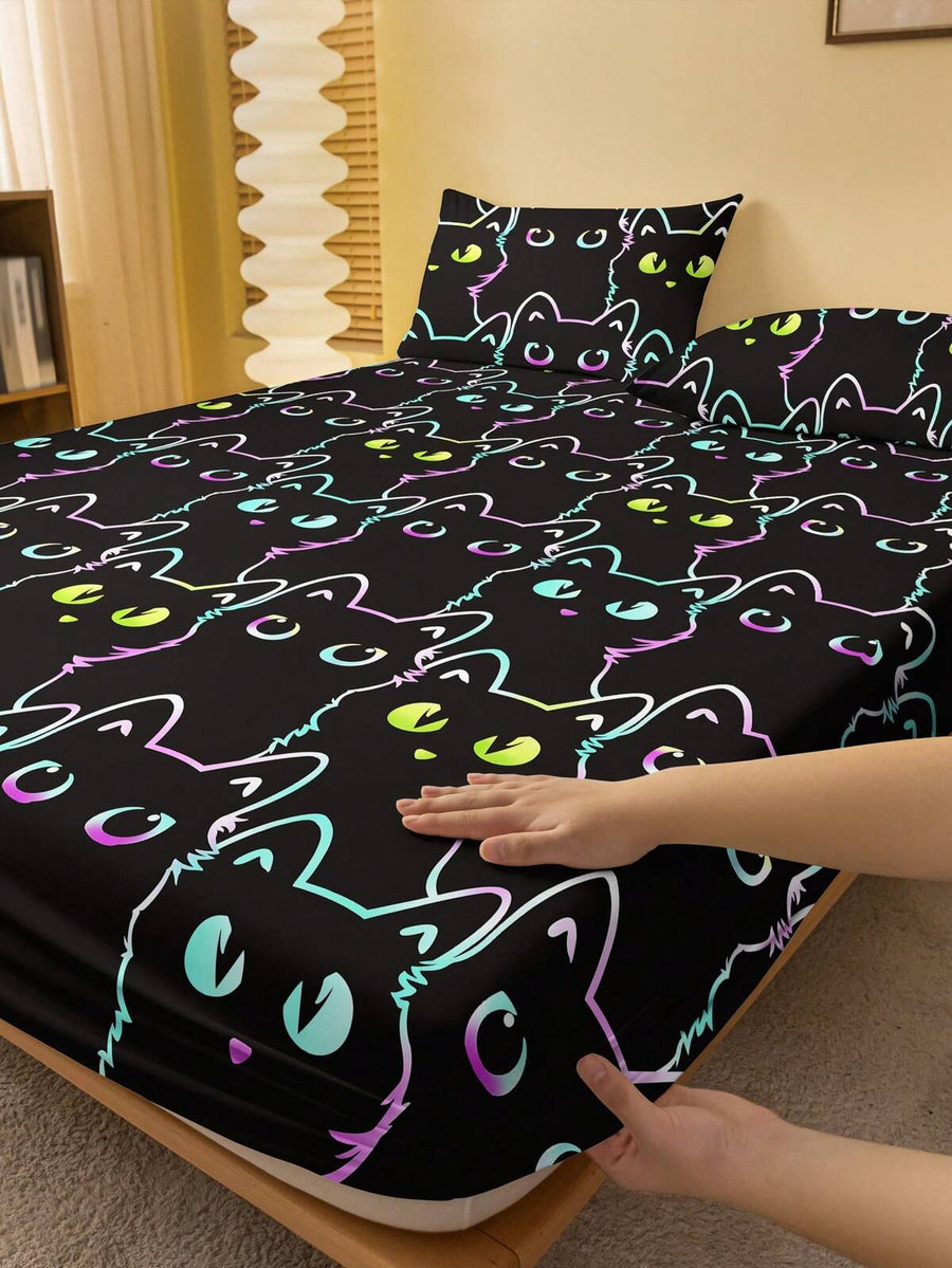 1pc Fashionable Minimalist Style Printed Brushed Fitted Sheet Dust-Proof Bedspread Home Textile Bedding Supplies