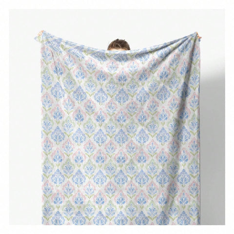 Pink And Blue Floral Blanket, Pastel Grandmillennial Flower Decorative Throw Blanket For Couch Bed Sofa, Grand Millenial Flower Throw Blankets For